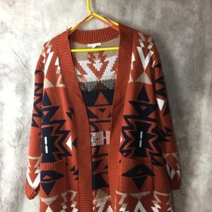 Cato Aztec Open-Front Cardigan Sweater - Rust, Navy, Cream 18/20W
